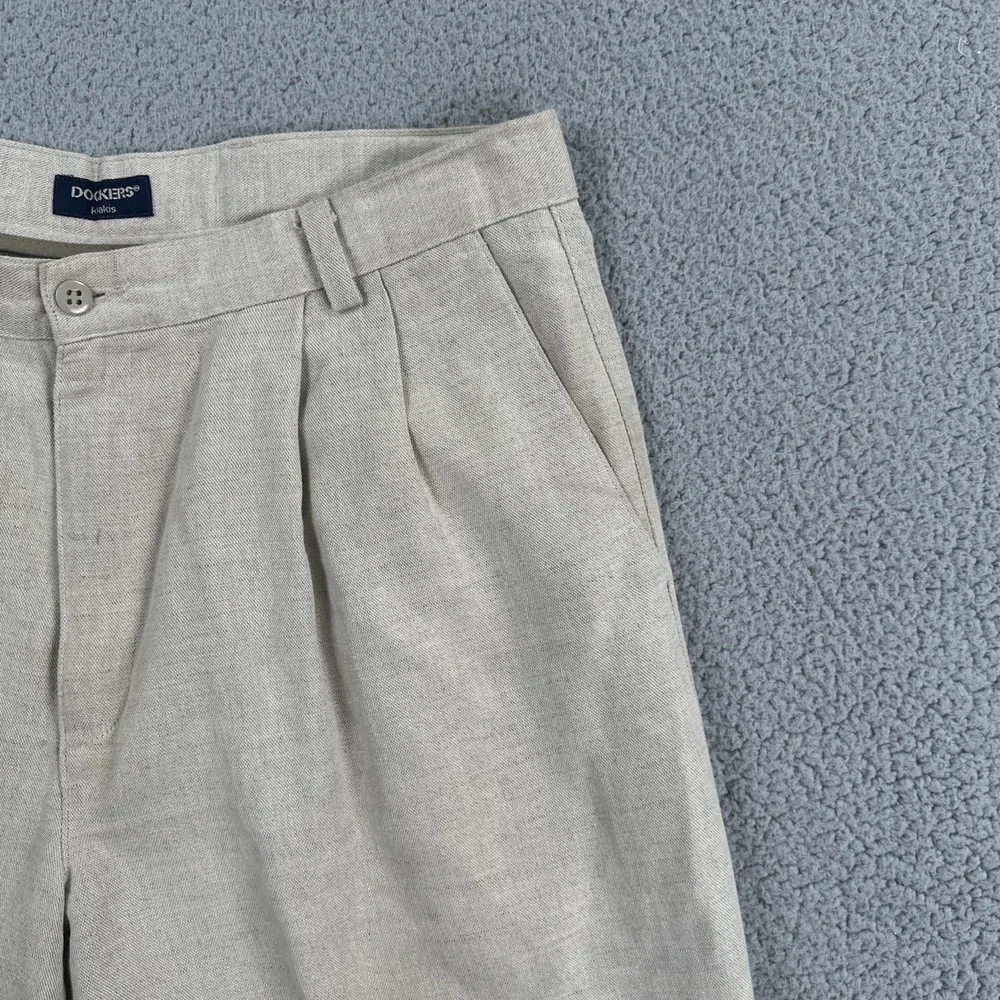 VTG Dockers No Wrinkle Linen Blend Pants Men 36x32 Beige Khakis Relaxed Pleated